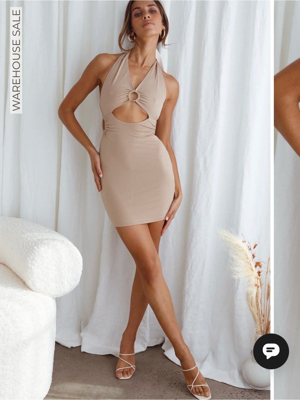 Beige Halter Cutout Mini Dress - Picture 3 of 4